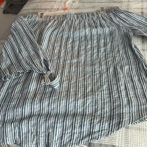 Shoulder blouse, casual, blue and white stripes
